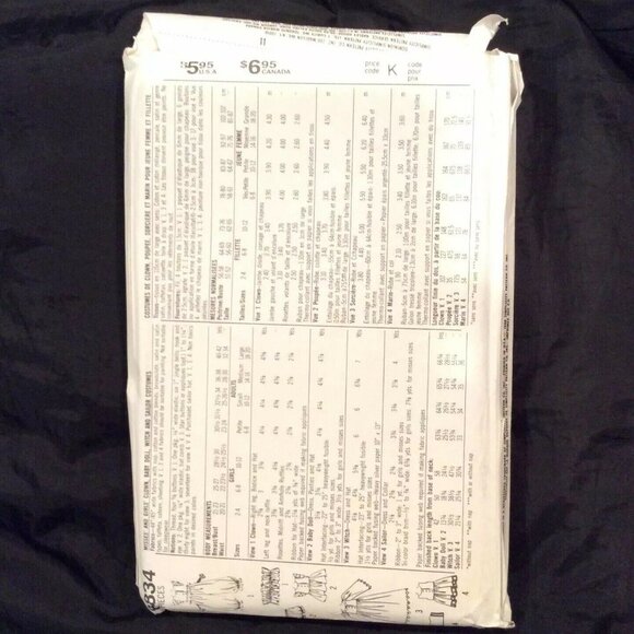 Simplicity 8834 Costume Sewing Pattern Adult SM Sailor Clown Wizard 1988 - Picture 2 of 3